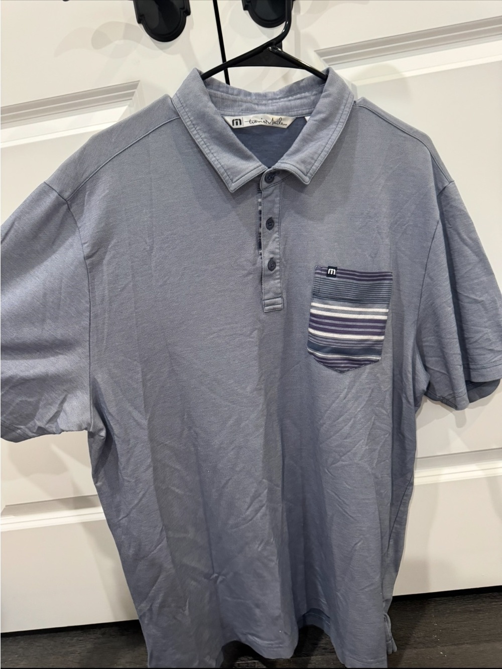 Travis Mathew Light Blue Short-Sleeve Polo with Striped Pocket